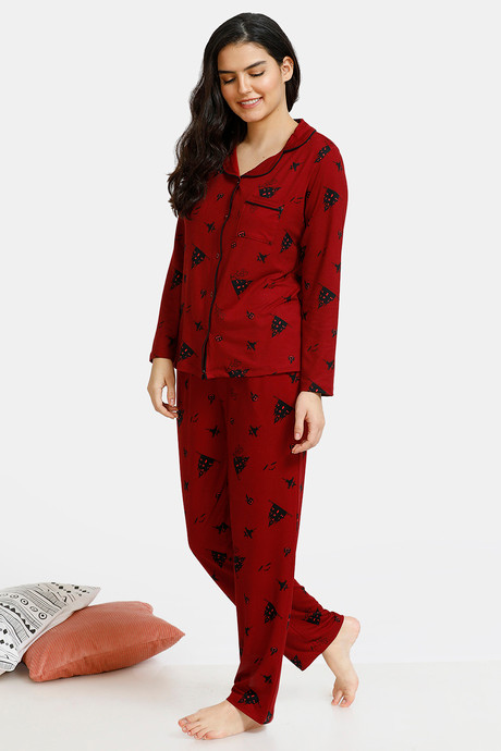 maroon Top and Pajama Set | pajama Set | night dress for ladies
