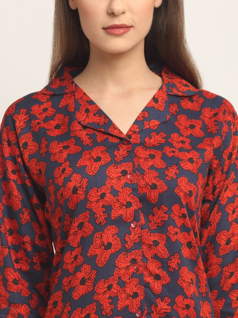 Claura Women Floral Printed cotton night suit for ladies pakistan | shirt pajama night suit | Printed Night suit