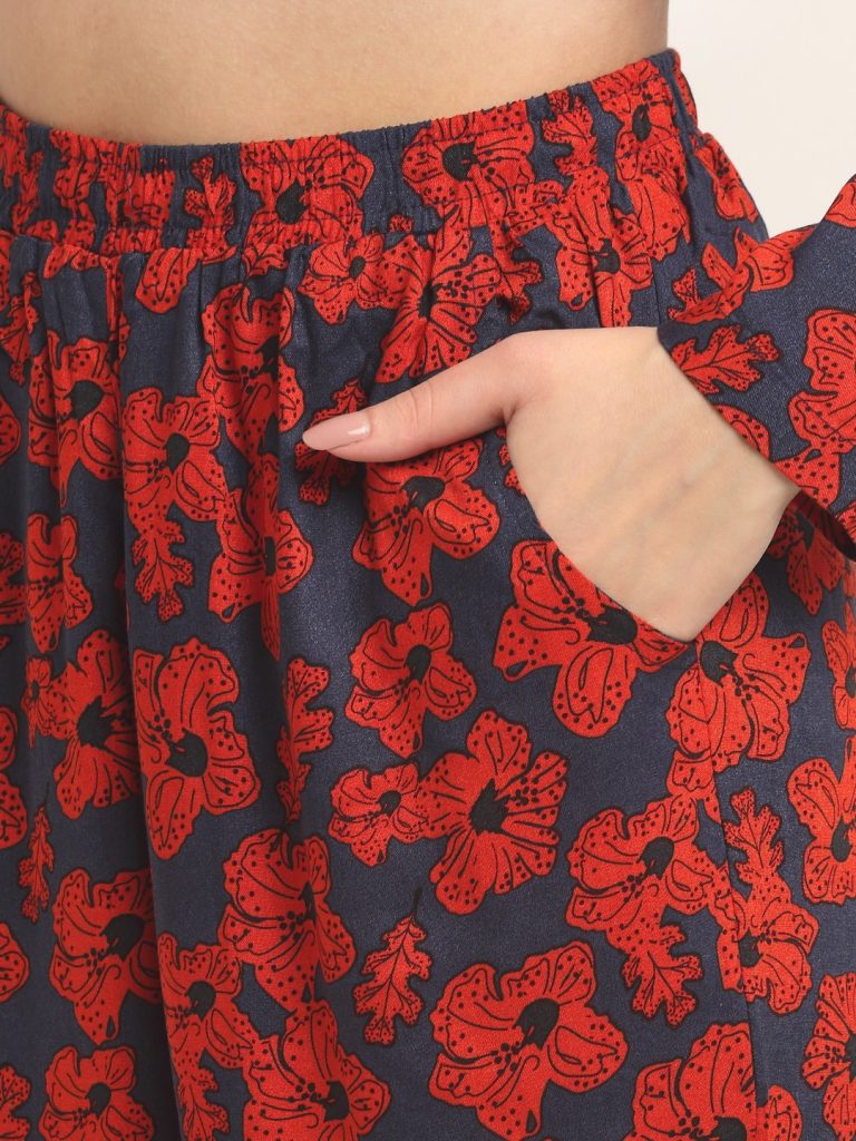 Claura Women Floral Printed cotton night suit for ladies pakistan | shirt pajama night suit | Printed Night suit