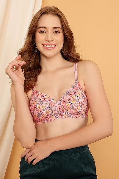 Pink Padded Non Wired Floral Print Bra Set | Print Bra Set | sexy nighty for women | Non Wired bra
