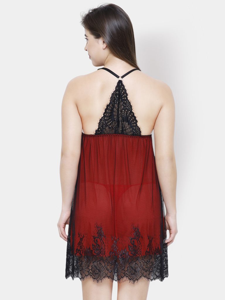 transparent nighty for honeymoon | red transparent nighty | red and black nighty
