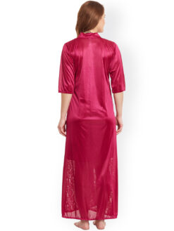 Claura Burgundy Lace Satin Nightdress with Lace Robe - Image 3