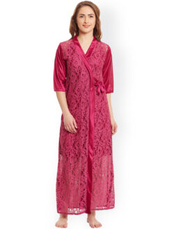Alternative view of Claura Burgundy Lace Satin Nightdress with Lace Robe
