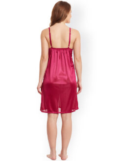 Claura Burgundy Lace Satin Nightdress with Lace Robe - Image 5