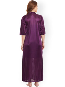 Claura Purple Lace Satin Nightdress with Robe - Image 5
