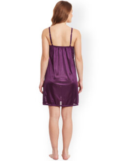 Claura Purple Lace Satin Nightdress with Robe - Image 4
