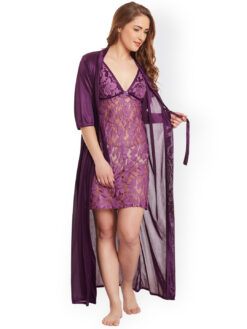 Purple net nighty gown | nighty for girls | satin nighty with robe