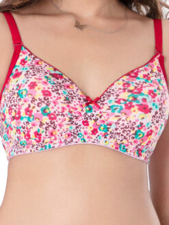 PrettySecrets White & Pink Printed Non-Wired Lightly Padded T-shirt Bra - Image 3