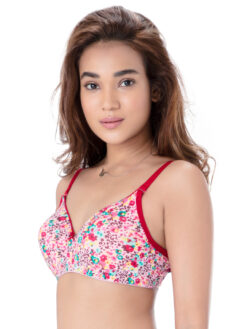 PrettySecrets White & Pink Printed Non-Wired Lightly Padded T-shirt Bra - Image 2