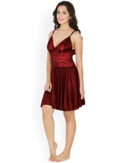 Alternative view of Klamotten Maroon Patterned Nightdress Set