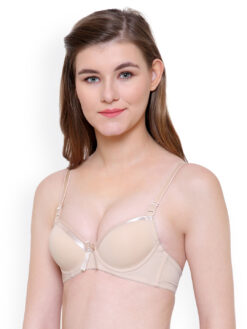 Friskers Beige Solid Underwired Heavily Padded Push-Up Bra - Image 3