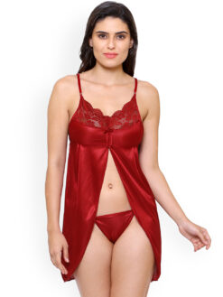 silk nighty dress | short nighty dress for girl | maroon nighty for bridal