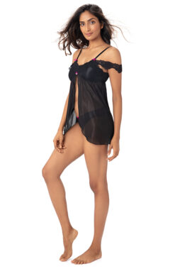 Alternative view of Mesh Flyaway Babydoll Black
