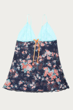 Zivame Lace N Mesh Badydoll With Thong - Blue N Print - Image 7