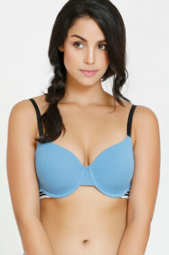 Blue Wired Bra, Push-Up Padded Bra, blue wired bra, push-up padded bra, T-shirt bra, comfortable bra, stylish lingerie, seamless bra, padded bra, breathable fabric, adjustable fit, everyday wear bra, lift and contour bra, supportive bra, smooth bra