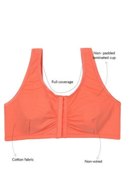 Cotton Wirefree Darted Cup Front Open Bra- Coral - Image 3