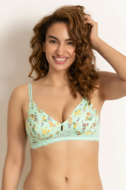 Sweet Caroline Wire Free T-Shirt Bra - Green N Print