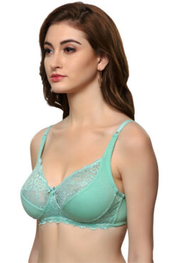 Alternative view of InnerSense Oraganic Cotton Double Layered Full Coverage Balconette Neck Bra - Ocean Green
