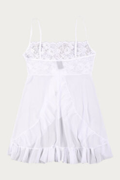 Zivame Lace N Mesh Babydoll With Thong- White - Image 6
