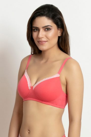 Alternative view of Padded Wirefree Bra- Coral
