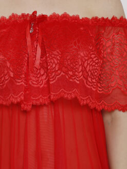 Heart 2 Heart Red Self Design Baby Doll Red - Image 4