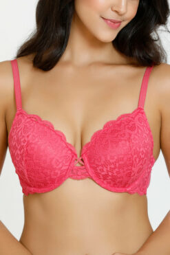 Vintage Lace Padded Wired Bra - Pink - Image 3