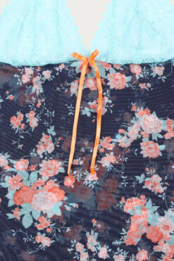Zivame Lace N Mesh Badydoll With Thong - Blue N Print - Image 6