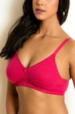 Cotton Double Layered Wirefree Bra- Dark Pink - Image 4