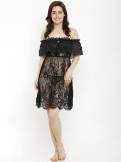 Heart 2 Heart Black Net Nighty Dress For Girl - Image 3