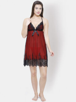 Alternative view of FashionRack Red & Black Solid Baby Doll
