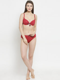 PrettyCat Red Printed Underwired Lightly Padded T-shirt Bra - Image 5
