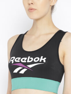 Reebok Classic Black & Green Printed Lightly Padded Sports Bra - Image 3