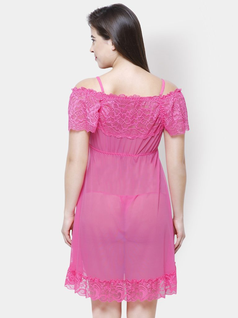 pink nighty dress | pink nighty for ladies | net night dress