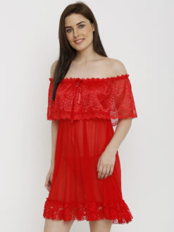 Heart 2 Heart Red Self Design Baby Doll Red - Image 3