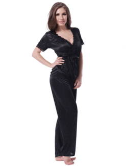 Three Piece Satin Pajama Set