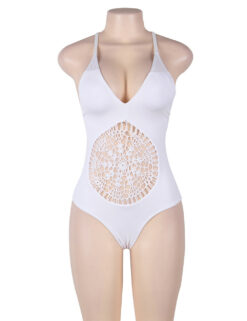 Alternative view of Crochet Front Hollow Out White One Piece Swimsuit