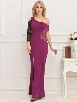 Alternative view of Deluxe Purple One-shoulder Long Dress