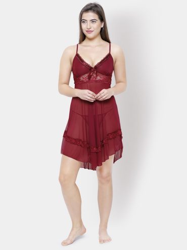 Alternative view of FashionRack Maroon Solid Baby Doll
