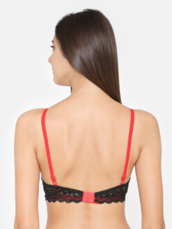 ABELINO Black & Red Lace Non-Wired Lightly Padded Push-Up Bra - Image 4