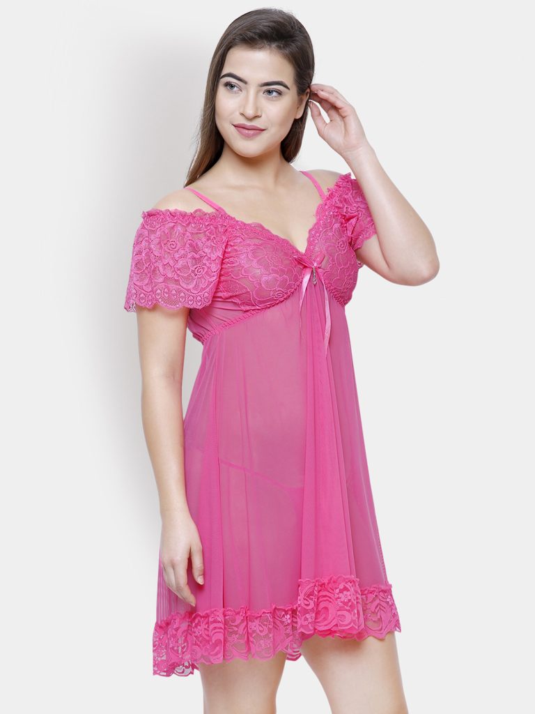 pink nighty dress | pink nighty for ladies | net night dress