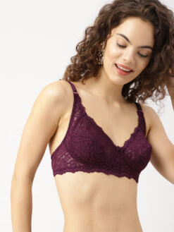 Dark Purple Bra, Lace Non Padded Bra, Lace Bra, Non-Padded Bra, Non-Wired Bra, Everyday Bra, Comfortable Bra, Dark Purple Bra, Women's Bras, Nightwear Bra, Stylish Lingerie, Comfortable Underwear, DressBerry Bra