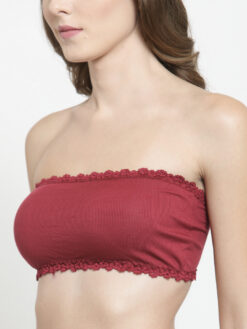 PrettyCat Maroon Solid Non-Wired Lightly Padded Bandeau Bra - Image 3