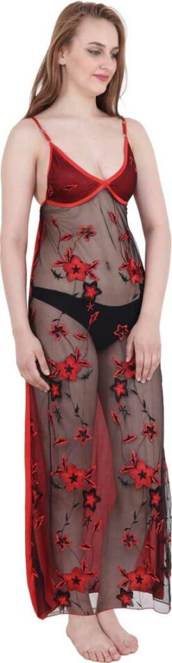 Women Nighty With Robe (Red) - Image 6