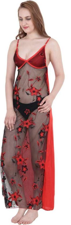 Women Nighty With Robe (Red) - Image 5