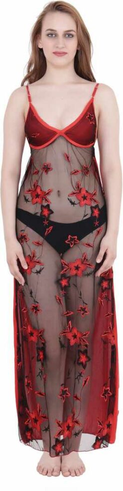 Women Nighty With Robe (Red) - Image 4