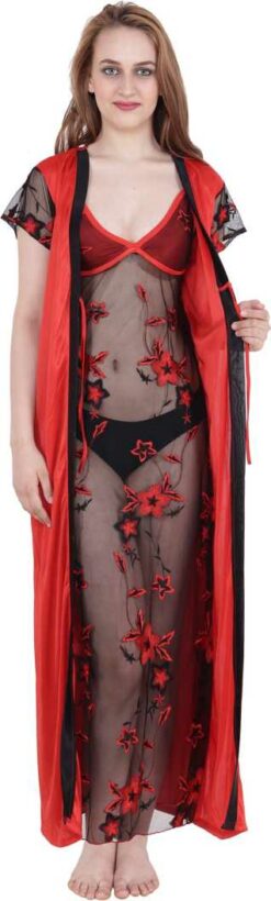 Women Nighty With Robe (Red)