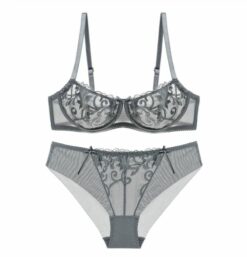 Floral Embroidery See Through Underwire Bra Panty Set