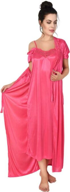 Women Nighty With Robe (Pink) - Image 3