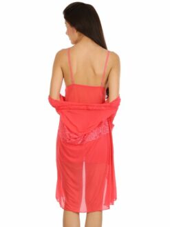 Coral Pink Floral Lace Charming Babydoll with Robe - Image 4