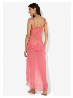 Coral Pink Mesh with Net and Frills Attached Babydoll - Image 3